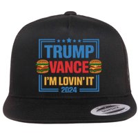 Trump Vance Im Lovin It Hamburger 2024 Election 2024 Flat Bill Trucker Hat