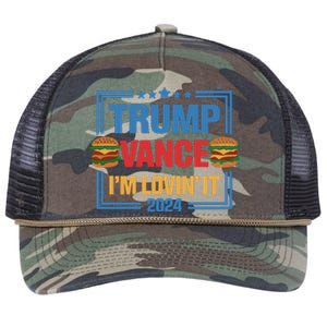 Trump Vance Im Lovin It Hamburger 2024 Election 2024 Retro Rope Trucker Hat Cap