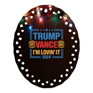 Trump Vance Im Lovin It Hamburger 2024 Election 2024 Ceramic Oval Ornament