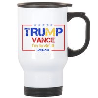 Trump Vance IM Lovin It 2024 Funny Saying Quote Trump Stainless Steel Travel Mug