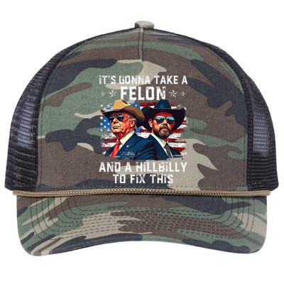 Trump Vance ItS Gonna Take A Felon And A Hillbilly To Fix Retro Rope Trucker Hat Cap