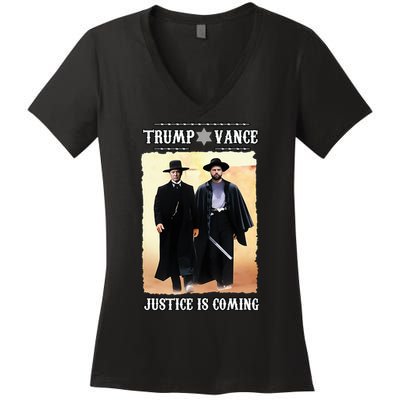 Trump Vance Justice Is Coming Women's V-Neck T-Shirt