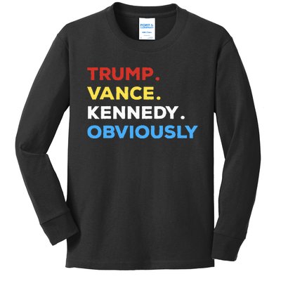 Trump Vance Kennedy Obviously 2024 Election Vote For Trump Kids Long Sleeve Shirt