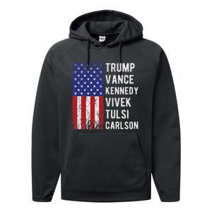 Trump Vance Kennedy Vivek Tulsi Carlson American Retro Flag Performance Fleece Hoodie