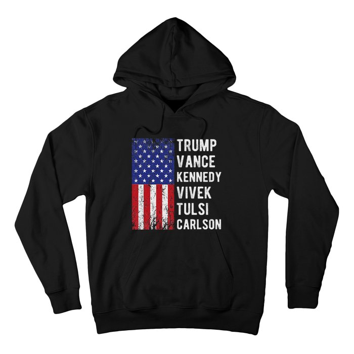 Trump Vance Kennedy Vivek Tulsi Carlson American Retro Flag Hoodie