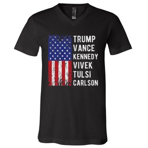 Trump Vance Kennedy Vivek Tulsi Carlson American Retro Flag V-Neck T-Shirt