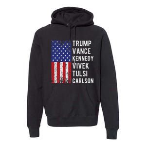 Trump Vance Kennedy Vivek Tulsi Carlson American Retro Flag Premium Hoodie