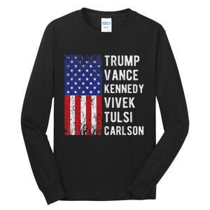 Trump Vance Kennedy Vivek Tulsi Carlson American Retro Flag Tall Long Sleeve T-Shirt