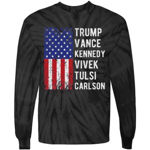 Trump Vance Kennedy Vivek Tulsi Carlson American Retro Flag Tie-Dye Long Sleeve Shirt