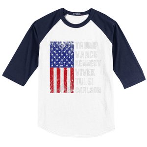 Trump Vance Kennedy Vivek Tulsi Carlson American Retro Flag Baseball Sleeve Shirt