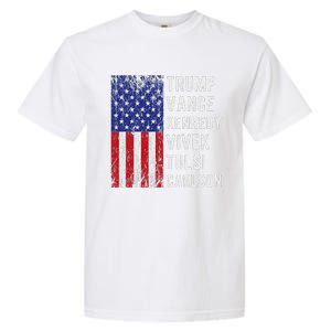 Trump Vance Kennedy Vivek Tulsi Carlson American Retro Flag Garment-Dyed Heavyweight T-Shirt