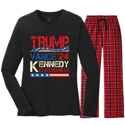 Trump Vance Kennedy Checkmate 2024 Election Republican Women's Long Sleeve Flannel Pajama Set 