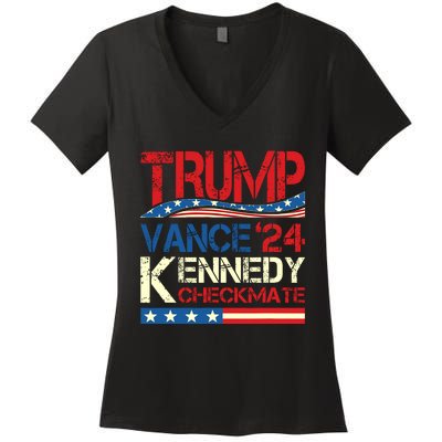 Trump Vance Kennedy Checkmate 2024 Election Republican Women's V-Neck T-Shirt