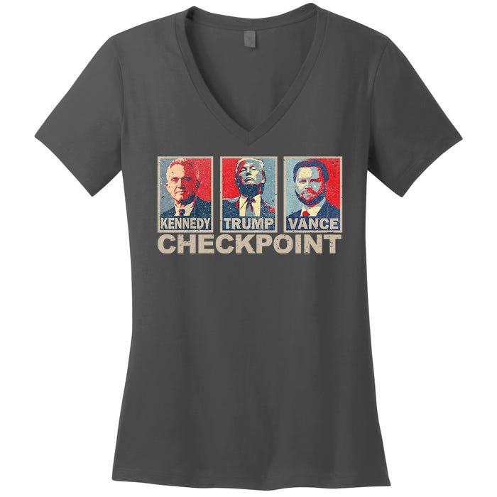 Trump Vance Kennedy Checkpoint 2024 Election Republican Women's V-Neck T-Shirt