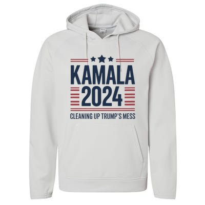 Trump Vs Kamala Presidential Debate 2024 Cleaning Up Mess Performance Fleece Hoodie