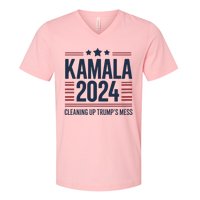 Trump Vs Kamala Presidential Debate 2024 Cleaning Up Mess V-Neck T-Shirt