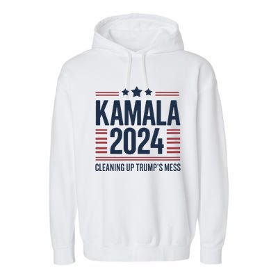 Trump Vs Kamala Presidential Debate 2024 Cleaning Up Mess Garment-Dyed Fleece Hoodie