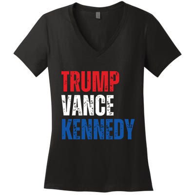 Trump Vance Kennedy Presidential Campaign Flag Usa 2024 Women's V-Neck T-Shirt