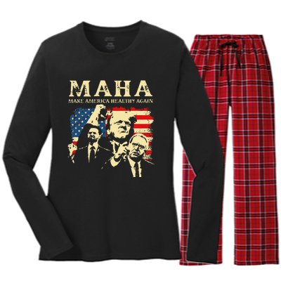 Trump Vance Kennedy Maha 2024 Funny Trump 45 47 Pro Trump Gift Women's Long Sleeve Flannel Pajama Set 