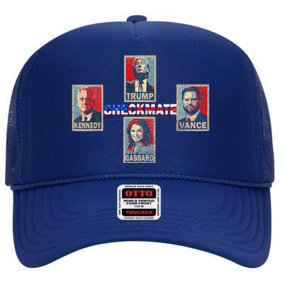 Trump Vance Kennedy Gabbard Checkmate American Flag Election High Crown Mesh Back Trucker Hat