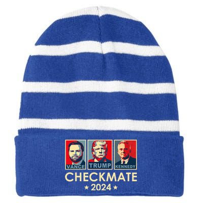 Trump Vance Kennedy Checkmate 2024 Election Republican Striped Beanie with Solid Band