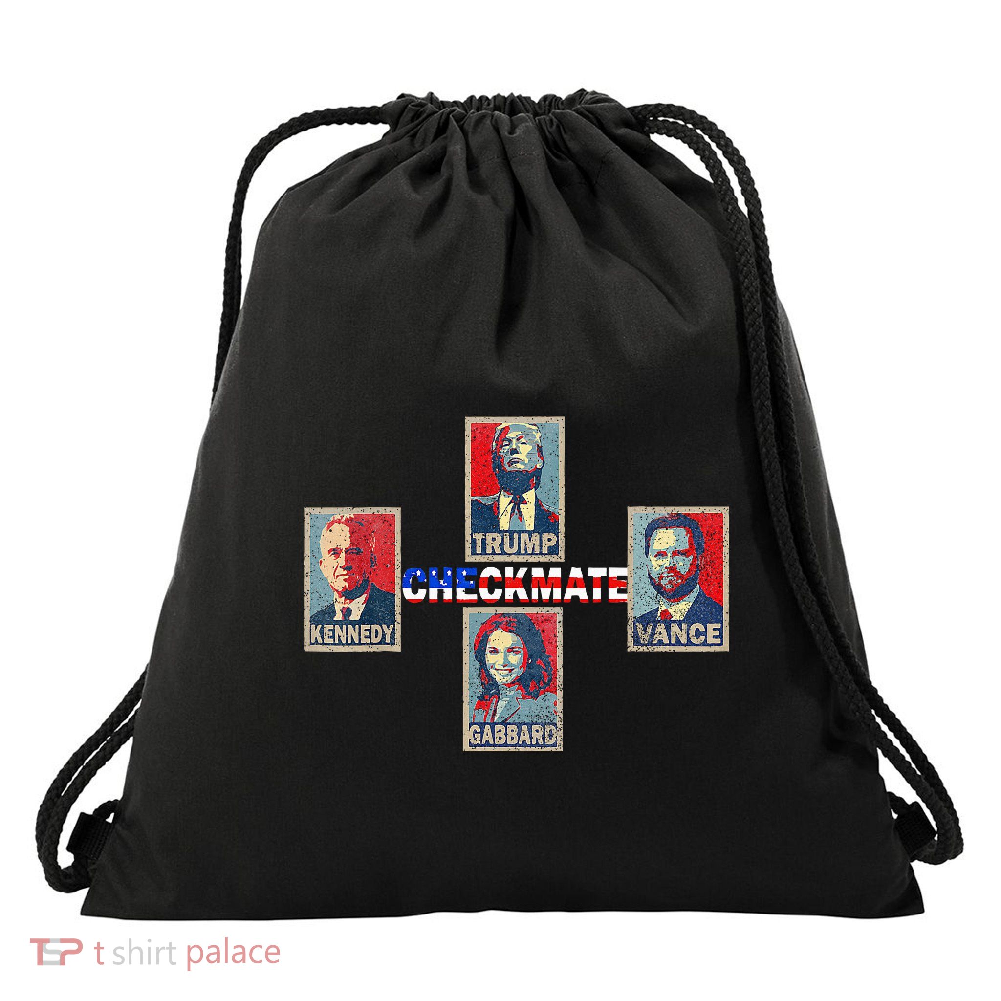 Trump Vance Kennedy Gabbard Checkmate American Flag Drawstring Bag