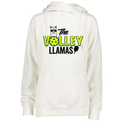 The Volley LLamas comic style llama pickle ball Womens Funnel Neck Pullover Hood