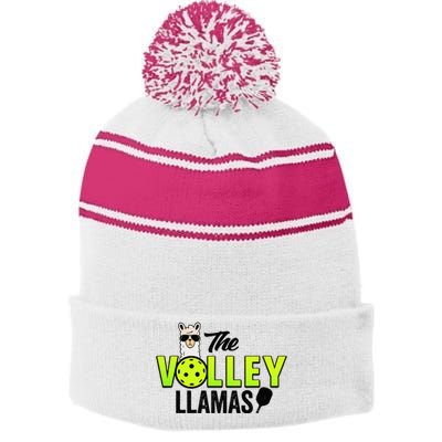 The Volley LLamas comic style llama pickle ball Stripe Pom Pom Beanie