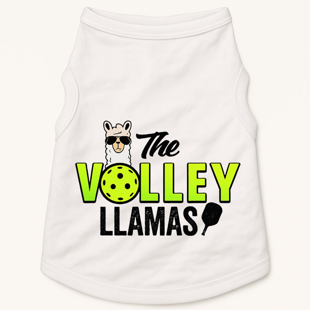 The Volley LLamas comic style llama pickle ball Doggie Tank