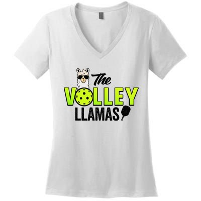 The Volley LLamas comic style llama pickle ball Women's V-Neck T-Shirt