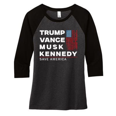 Trump Vance Musk Kennedy Save America 2024 Women's Tri-Blend 3/4-Sleeve Raglan Shirt