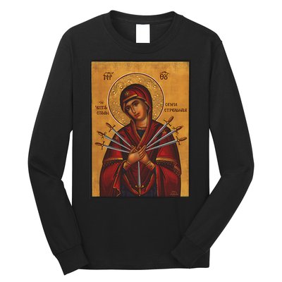 Theotokos Virgin Mary Eastern Orthodox Byzantine Art Church Long Sleeve Shirt