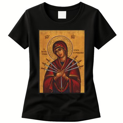 Theotokos Virgin Mary Eastern Orthodox Byzantine Art Church Womens T-Shirt