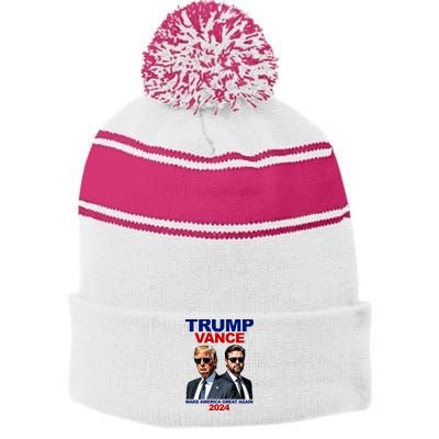 Trump Vance Make America Great Again 2024 Republican Stripe Pom Pom Beanie