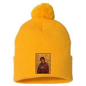 Theotokos Virgin Mary Of 7 Seven Swords Greek Orthodox Pom Pom 12in Knit Beanie