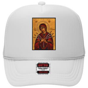 Theotokos Virgin Mary Of 7 Seven Swords Greek Orthodox High Crown Mesh Back Trucker Hat