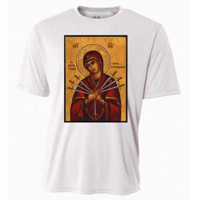 Theotokos Virgin Mary Of 7 Seven Swords Greek Orthodox Cooling Performance Crew T-Shirt