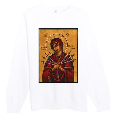 Theotokos Virgin Mary Of 7 Seven Swords Greek Orthodox Premium Crewneck Sweatshirt