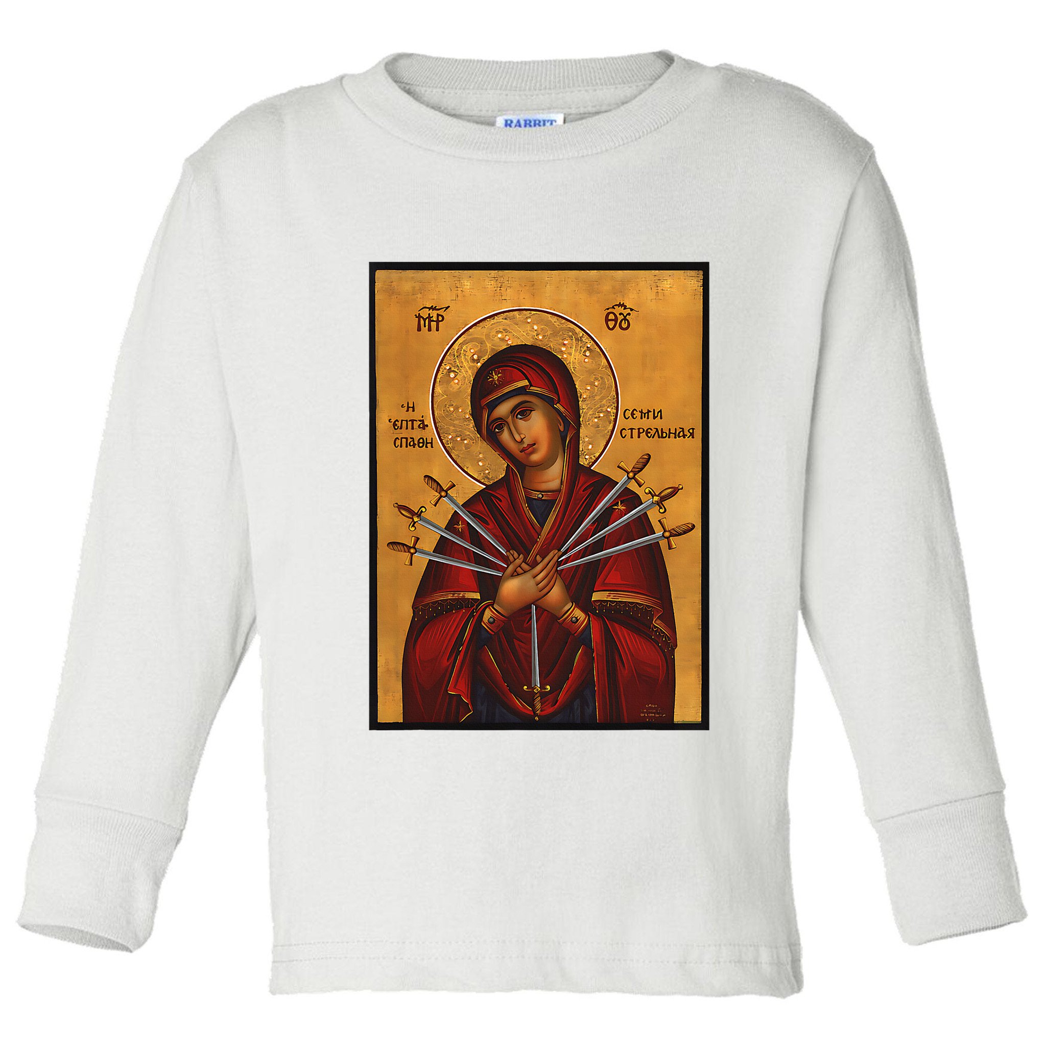 Theotokos Virgin Mary Of 7 Seven Swords Greek Orthodox Toddler Long Sleeve Shirt