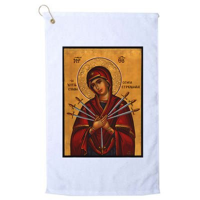 Theotokos Virgin Mary Of 7 Seven Swords Greek Orthodox Golf Towel