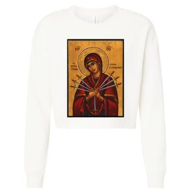 Theotokos Virgin Mary Of 7 Seven Swords Greek Orthodox Cropped Pullover Crew