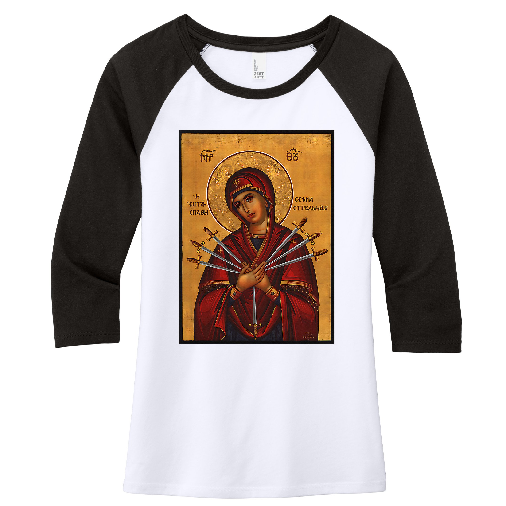 Theotokos Virgin Mary Of 7 Seven Swords Greek Orthodox Women's Tri-Blend 3/4-Sleeve Raglan Shirt