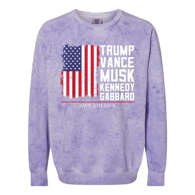 Trump Vance Musk Kennedy Gabbard 2024 Save America Colorblast Crewneck Sweatshirt