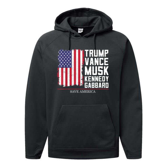 Trump Vance Musk Kennedy Gabbard 2024 Save America Performance Fleece Hoodie