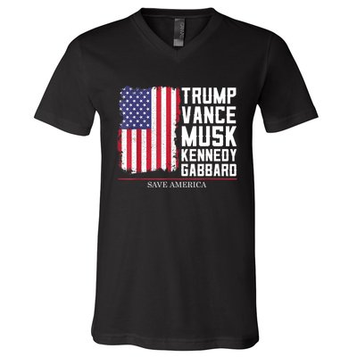 Trump Vance Musk Kennedy Gabbard 2024 Save America V-Neck T-Shirt