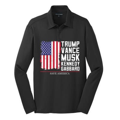 Trump Vance Musk Kennedy Gabbard 2024 Save America Silk Touch Performance Long Sleeve Polo