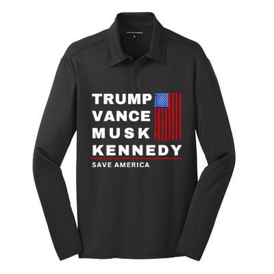 Trump Vance Musk Kennedy Save America Silk Touch Performance Long Sleeve Polo