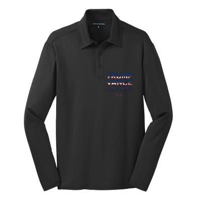 Trump Vance Make America Great Again 2024 Pro Trump Support Maga Trump Us Flag Silk Touch Performance Long Sleeve Polo