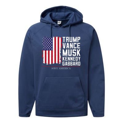 Trump Vance Musk Kennedy Gabbard 2024 Save America Performance Fleece Hoodie