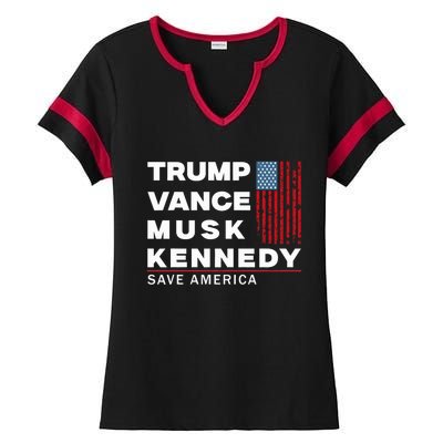 Trump Vance Musk Kennedy Save America 2024 Ladies Halftime Notch Neck Tee